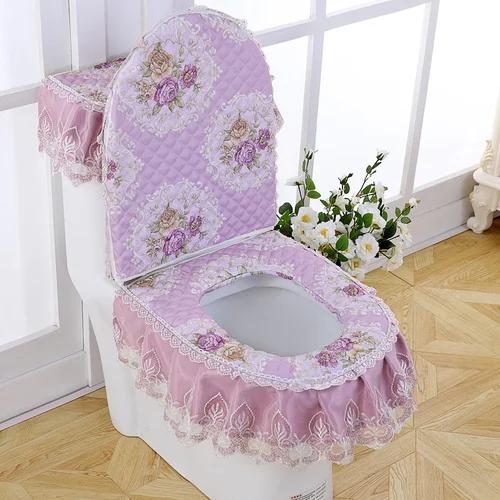 Μαξιλάρι οικιακής τουαλέτας σετ τριών τεμαχίων Δαντελένιο υφασμάτινο χαλάκι τουαλέτας Λουλούδια ευρωπαϊκού στυλ Κάλυμμα καθίσματος τουαλέτας