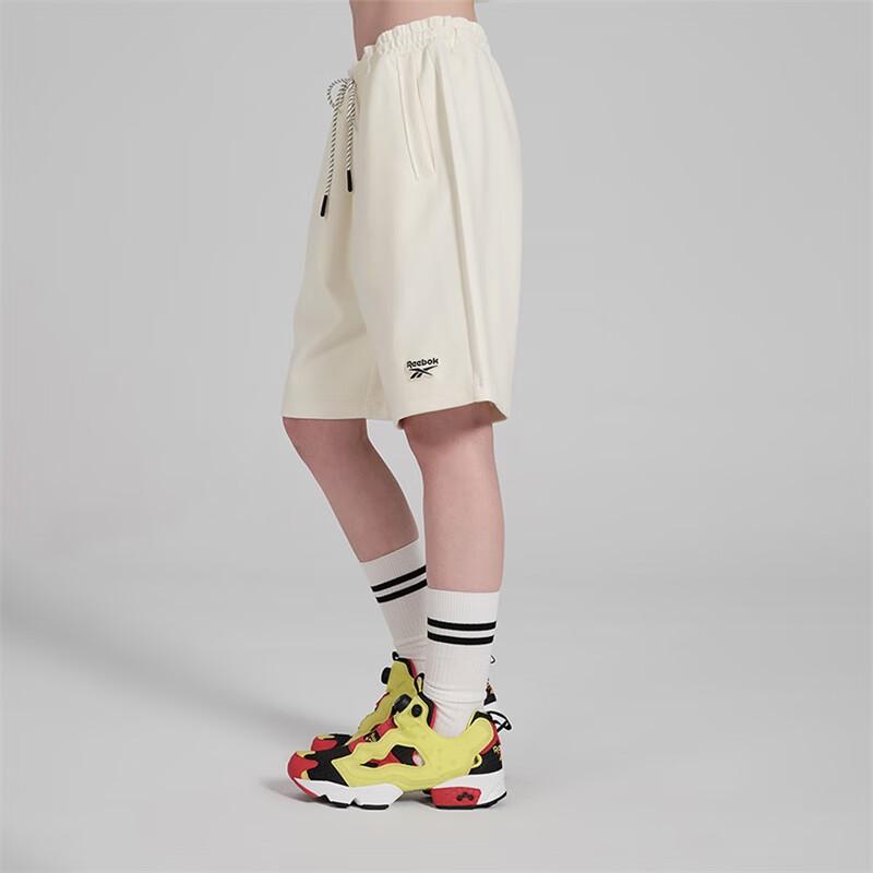 Reebok Solid Color Lace-Up Knitted Casual Shorts Unisex shorts White 24SRC607UGW2