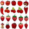 Set of 20 Red Resin 3D Fruit Charms: Strawberries and Apples for DIY Jewelry.