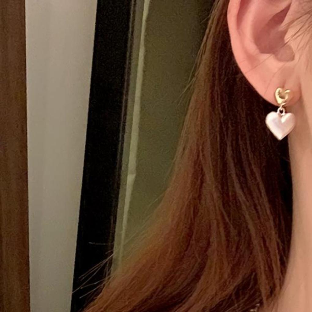 Women's Gold Silver Double Heart Earrings [Silver Needle]