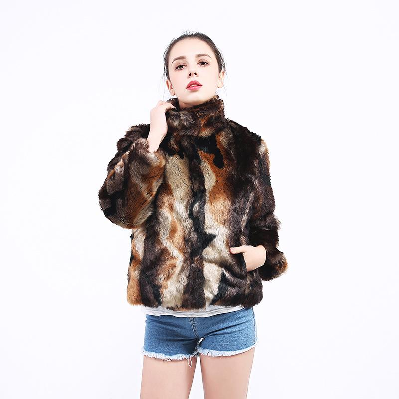 

New wish women s imitation fur jacket fur mink tie-dye coat rabbit hair short jacket S