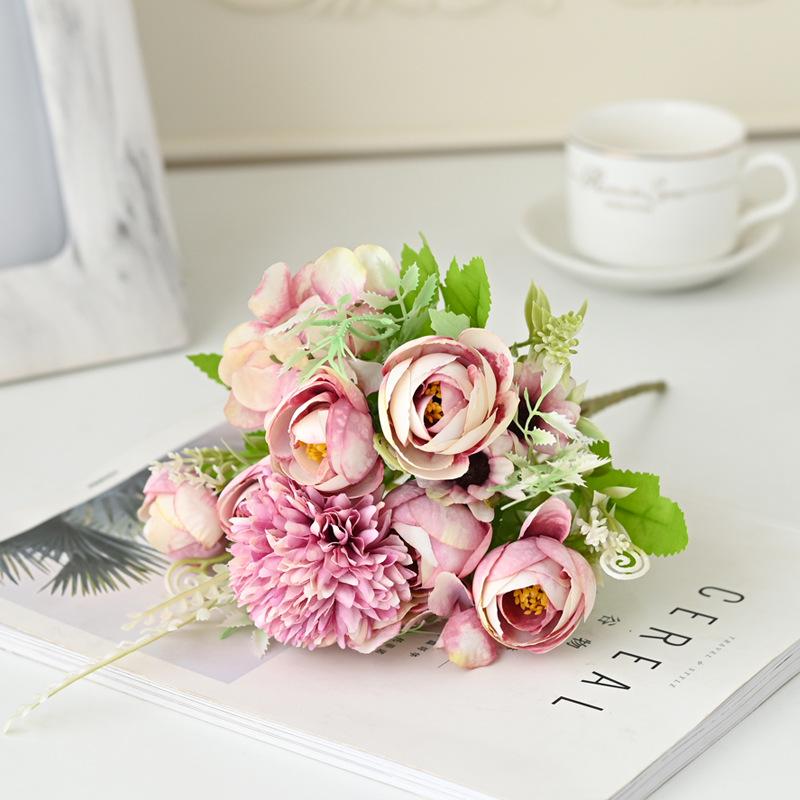 Single Stem Silk Rose Bouquet with Plastic Handle for Wedding Decoration