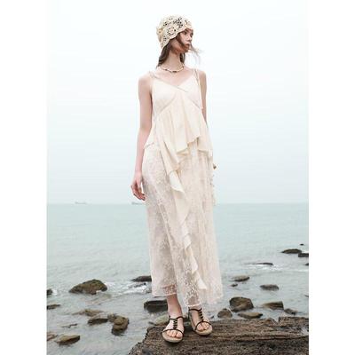 Sancai 2025 Summer Faux Two-Piece Mesh A-Line Maxi Dress