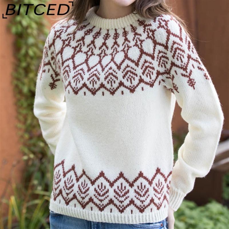BITCED Women's Sweater - O-Neck Color-Blocked Oversized Fashion Pullover Knit
