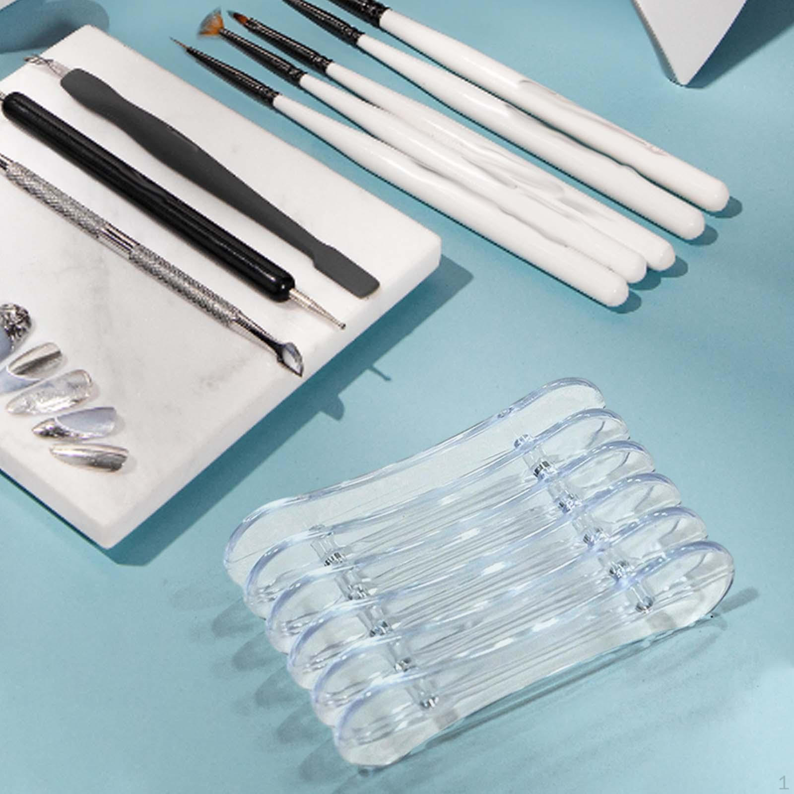 5 Compartment Nail Art Brush Display Stand for Gel And Makeup Brushes transparent