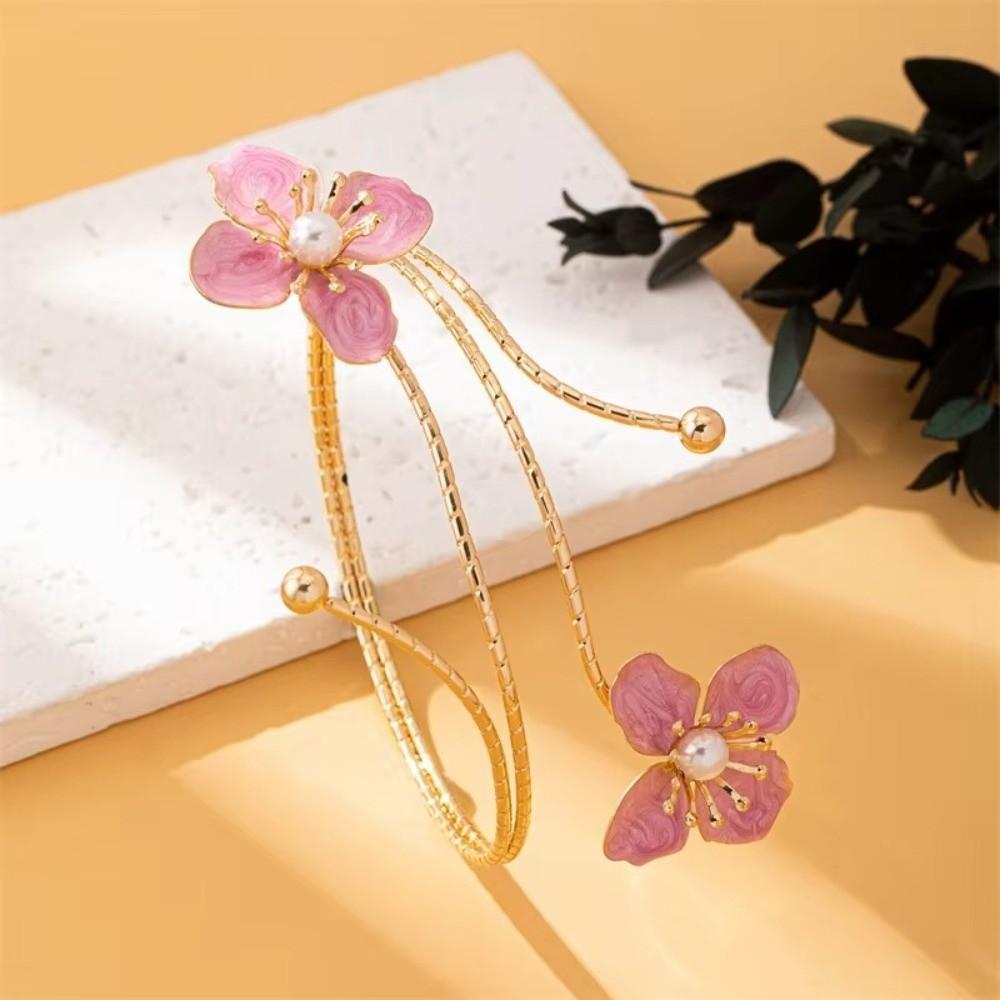 Elegant Floral Open Cuff Armlet Enamel Glaze Craft Open Arm Ring  For Women Girls