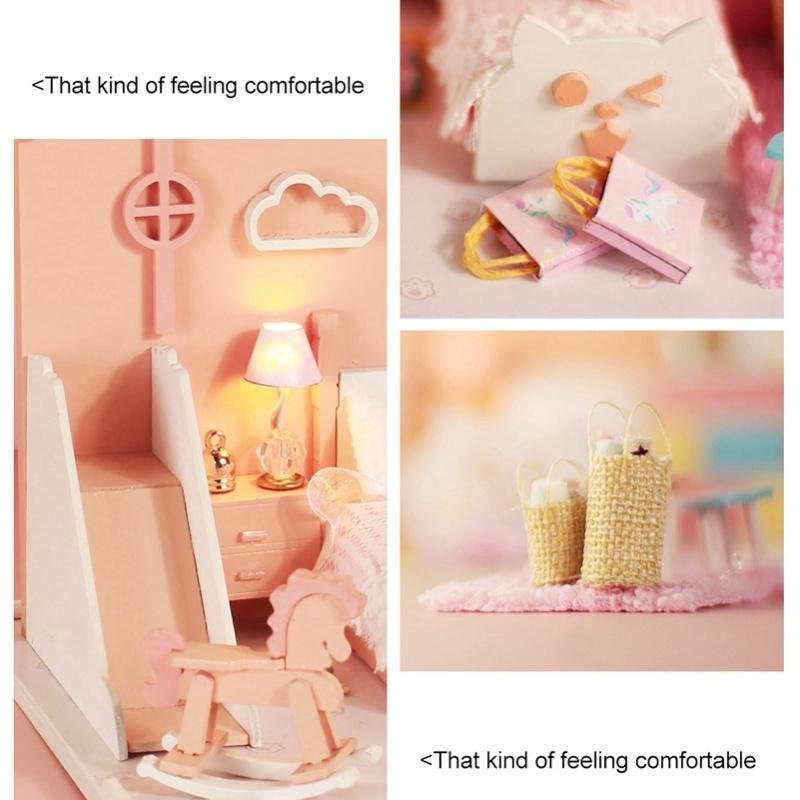 Wooden Dollhouse Kit Miniature Handicraft Doll House Assembly Model Parts Children Gift