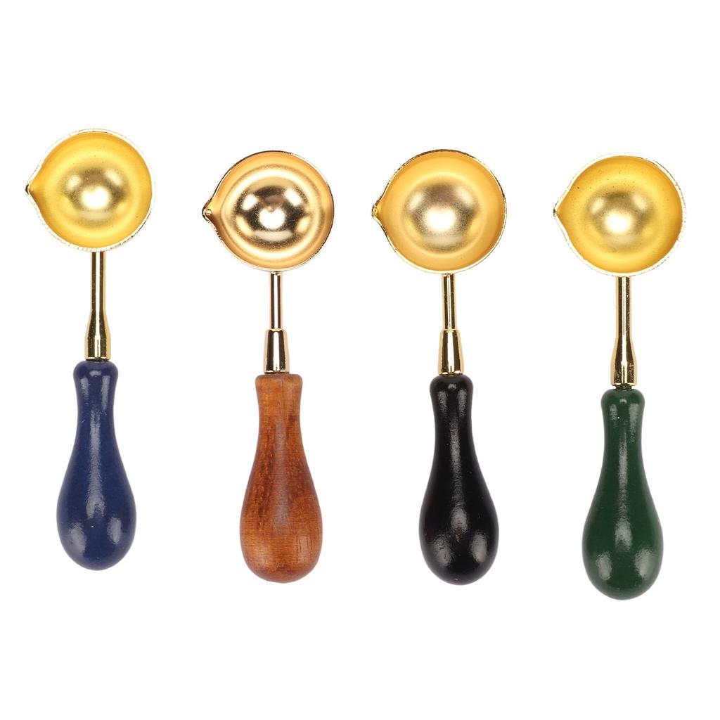 4Pcs Wax Melting Spoon Elegant Wax Sealing Stamp Melting Spoon with Wooden Handle for DIY Crafts Gifts Packaging