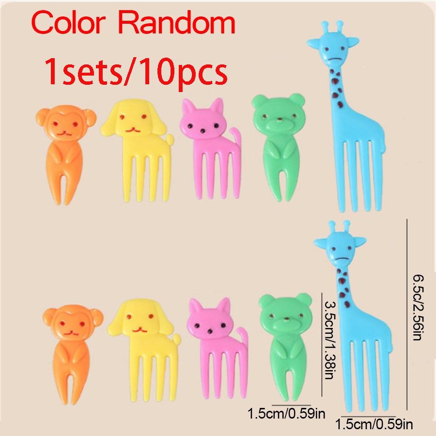 10pcs Animal Cute Fruit Fork Mini Cartoon Kids Snack Cake Dessert Food Pick Toothpick Bento Lunches Party Decor Random Color