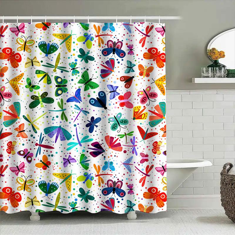 Colorful Butterfly Shower Curtain: Bright Floral Print Fabric Shower Curtains For Bathrooms Waterproof Home Decor 72 X 84 Inches