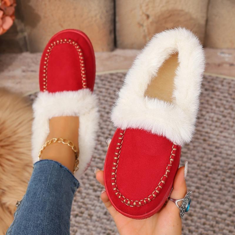 Women's Retro Fuzzy Round-Toe Cotton Shoes - Fleece-Lined, Thickly Padded, Flat Sole. Stylish, Versatile & Cozy Winter Footwear, Ideal for Wholesale