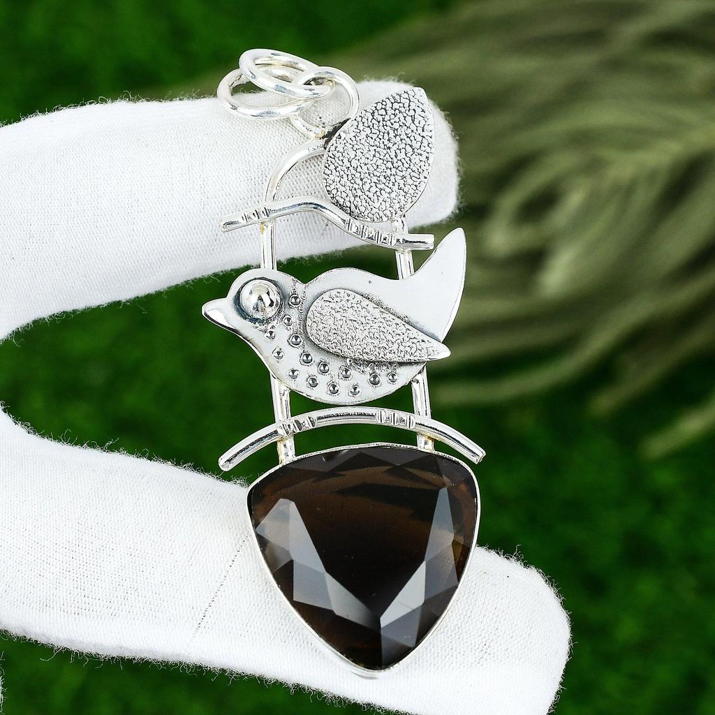 Natural Smoky Quartz Gemstone Jewelry 925 Sterling Silver Pendant For Women