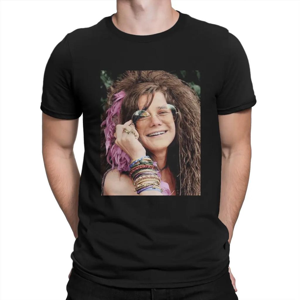 Men's American Rock Musicians Of The 1970s T Shirts Janis Joplin Pure Cotton Tops Funny Short Sleeve