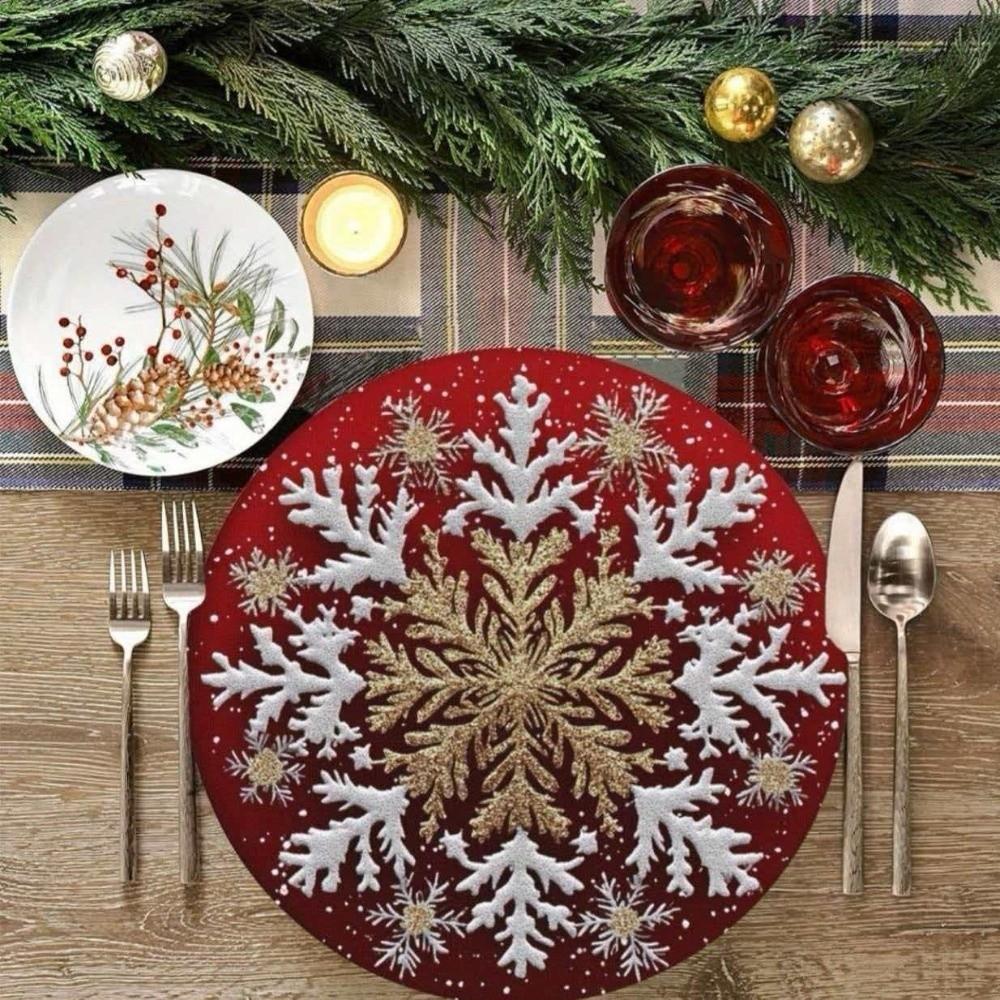 2PCS Anti-Slip Christmas Round Placemat Heat Resistant Christmas Dining Mat  Christmas Decor