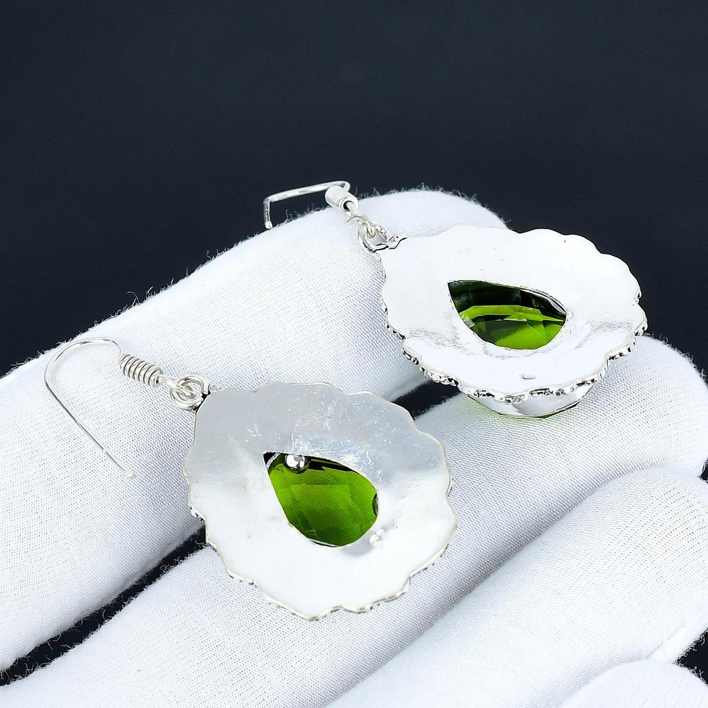 Unique Peridot Gemstone Earrings, 925 Sterling Silver Earrings, Silver Earrings For Gift, Peridot Dangle Drop Earrings For Valentine's Day Gifts