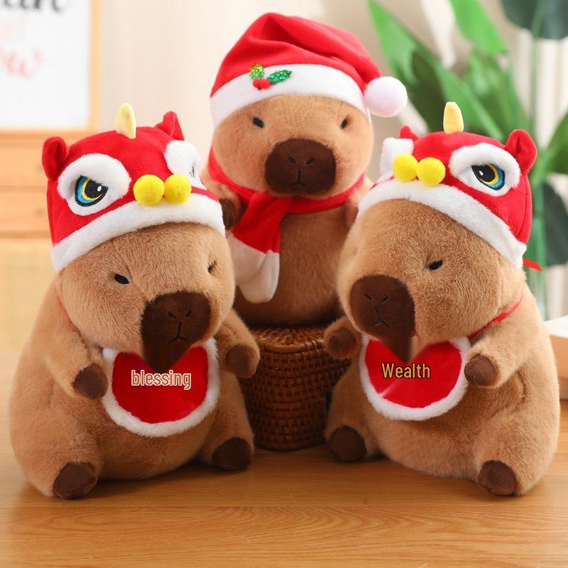Lion-Style Capybara Plush Toy - New Year Gift for Kids with Card
