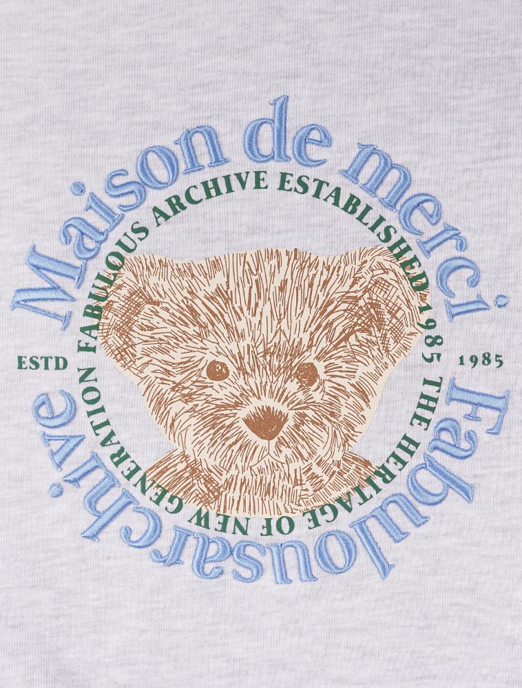LA MAISON STUDIO Women'S Crop Circle Logo Embossed Bear Friends Heavy Terry Sweatshirt Ash Gray Blue (Fcd3Ts702W)