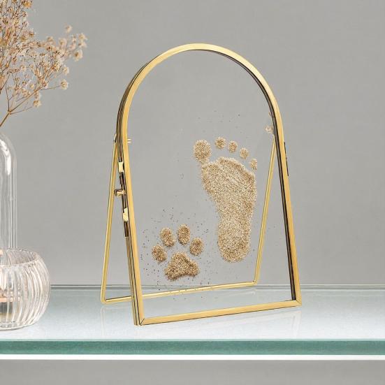 Baby Pet Keepsake Frame, DIY Sea Sand Newborn Baby Hand Footprint Kit, Metal Pressed Picture Frame, Floating Cat Dog Paw Print Display Kit