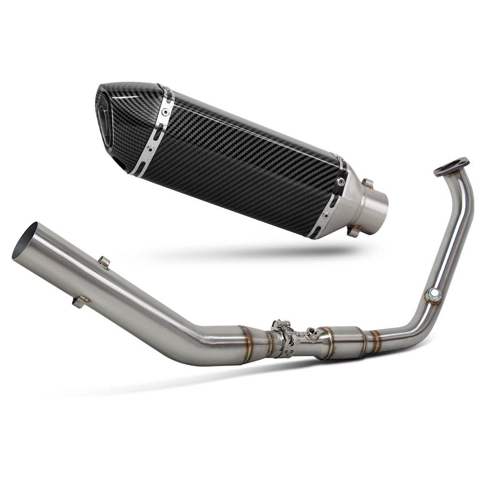 Motorcycle Exhaust Pipe Modification - 370MM Small Hexagon MT15/R15 4V with Dual Oxygen Ports and Stainless Steel Front Section
