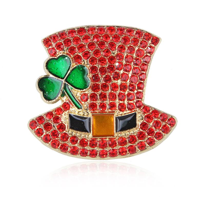 Fashion Rhinestone Clover Hat Brooches Pin For Women Clothing Coat Jewelry Accessories Gifts