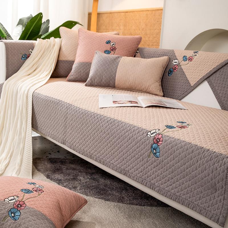 Cotton Sofa Cushion for All Seasons, Non-slip Fabric Seat Cushion, Simple Sofa Cover, Backrest Cover, Full Cloth Cover
