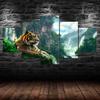 Tiger Animal Mountain Waterfall Nature Scenery 5 Piece Five Panel Wall Canvas Print Modern Poster Picture Home Decor Gift For Him For Her