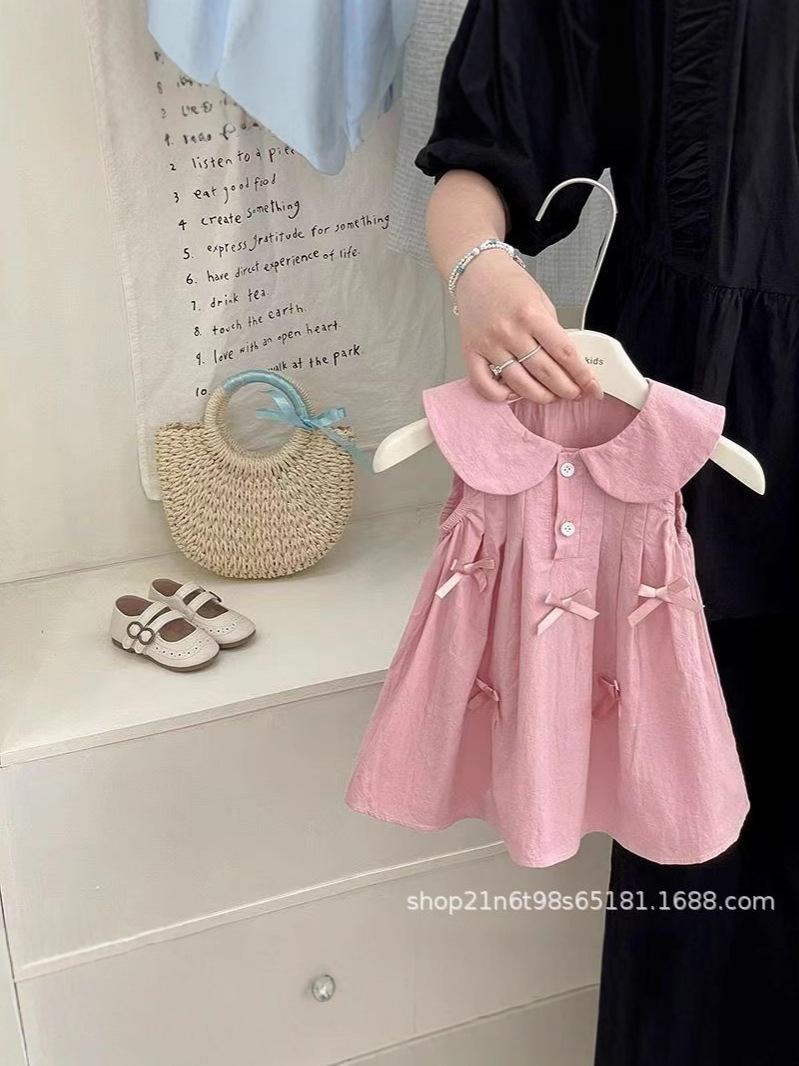 Летнее платье-майка в корейском стиле с бантом Size 80 for 70cm розовый