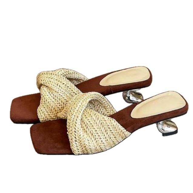 Soft leather version! Woven wedge heel Roman sandals women's design sense holiday style beach thick sole cool slippers women's summer wear