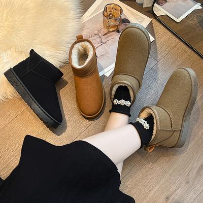 Mode Vinter Dam Korta Plysch Varma Snökängor Casual Skor Nya Mocka Päls Chelsea Ankelstövlar Flats Plattform Damskor Botas