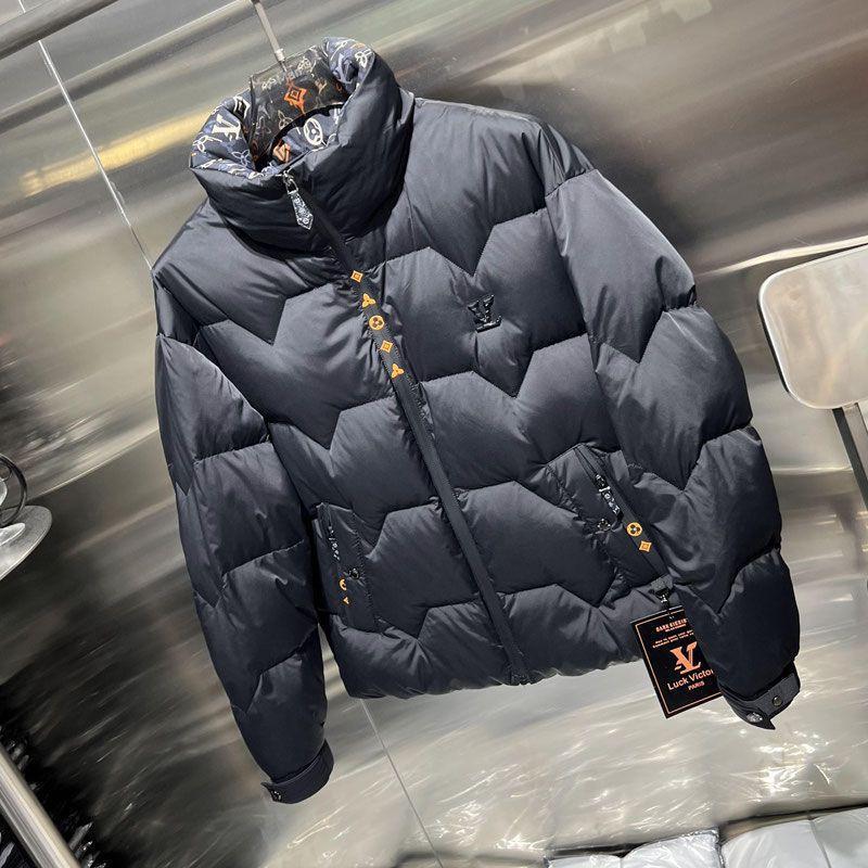 Winter Thick Padded Jacket Men Fashion Streetwear Stand Collar Zip Up Coat Black