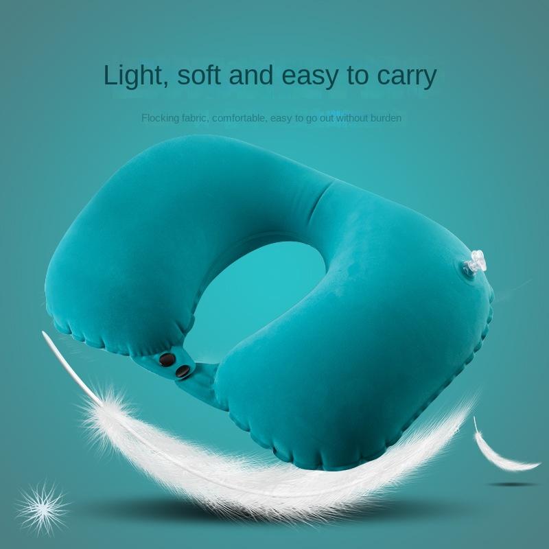 U-shaped Travel Pillow Car Aviation Flight Office Inflatable Neck Pillow Short Plush Cover PVC Support Headrest Soft Care Pad