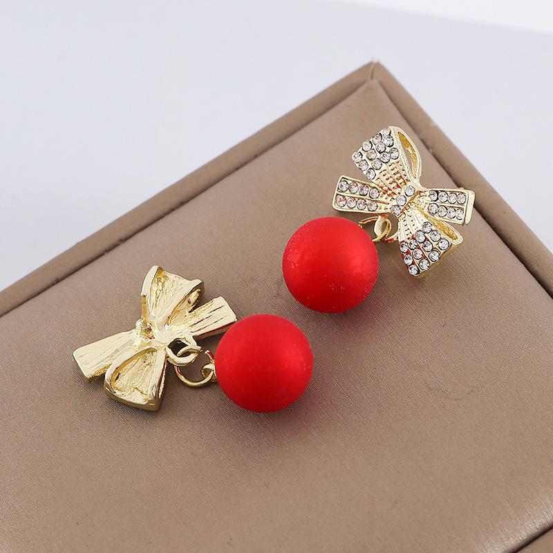 Elegant Red Faux Pearl & Diamond Bow Earrings for Women - Festive and Fashionable Holiday Accessories