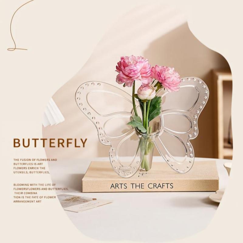 Ins Style Butterfly Shaped Clear Vase Plastic Frame Vase Water Plant Flower Vase Decoration Home Living Room Desktop Ornament