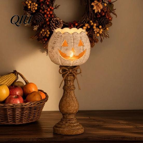 Small Pumpkin Candle Holders Rustic White Tealight Holder Set, Farmhouse Halloween Tea Light Table Decor Decor, Fall Tables Centerpieces for