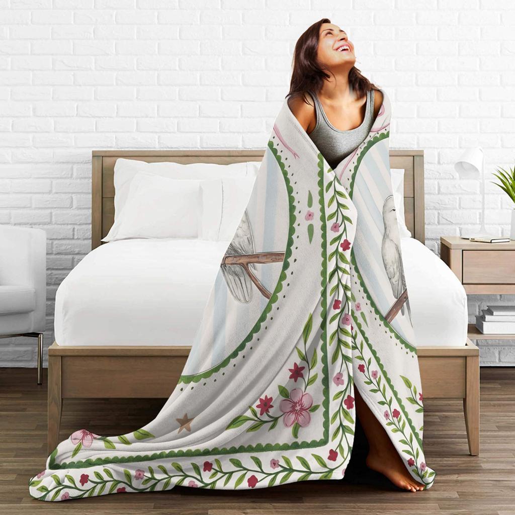 Super Warm Blanket Child Decorative Border Painting Art Birds Bedding Throws Flannel Bedspread For Couch Bed Sofa Bed Cover