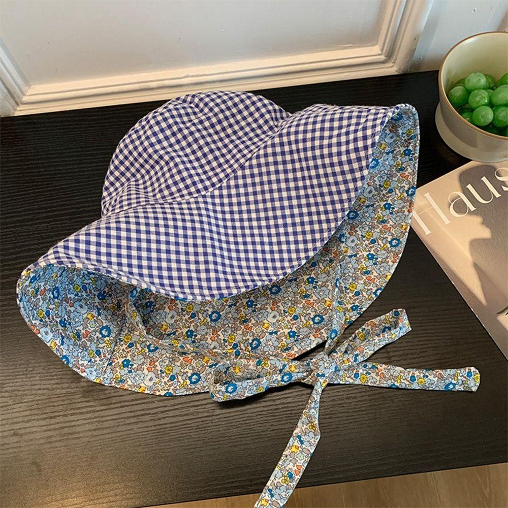 Floral Hiking Fisherman Hat Sun Protection Heart Printed Bucket Hat Plaid Hiking Cap  Travel