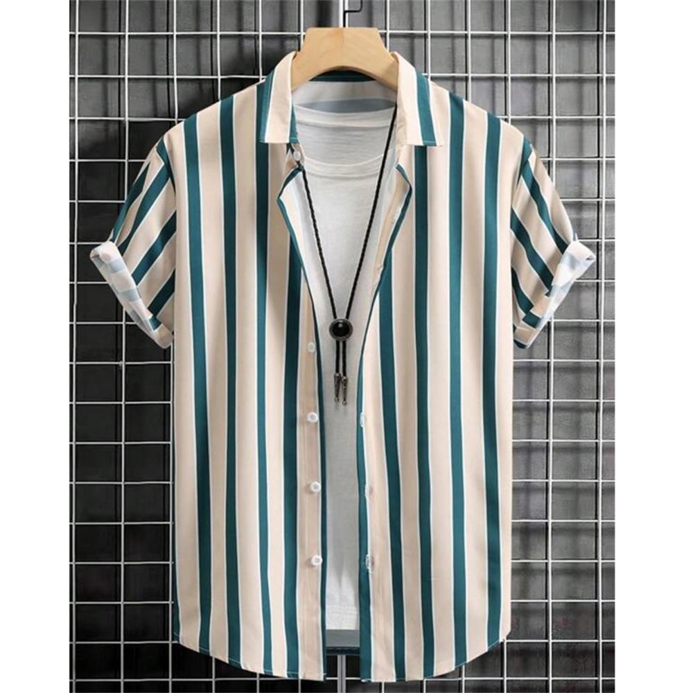 Summer Fashion 3D Print Striped Men's Shirts Button Short Sleeve Lapel Streetwear Hawaiian Blouse Shirts for Men