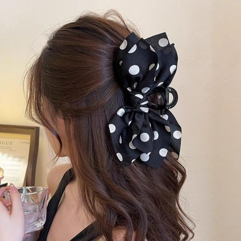 Trendy Large Polka Dot Bow Hair Clip For Women Girls Elegant Shark Clip  Hair Accessories Temperament Hair Claw Gifts