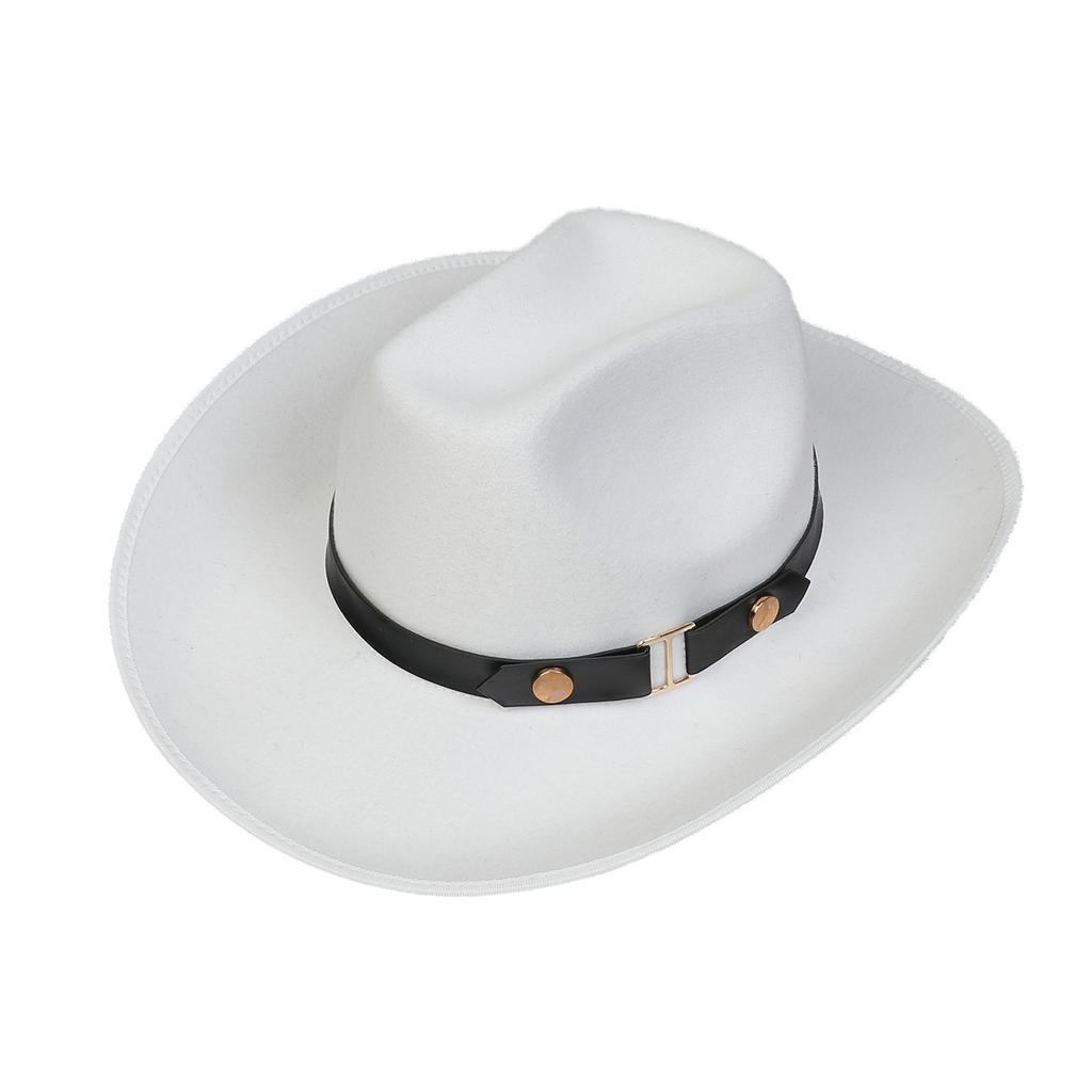 Unisex Western Cowboy Hat Wide Brim Roll‑Up Brim Double‑Top Felt Fedora Hat,10 Colors,Multiple Optional Detachable Hat Bands