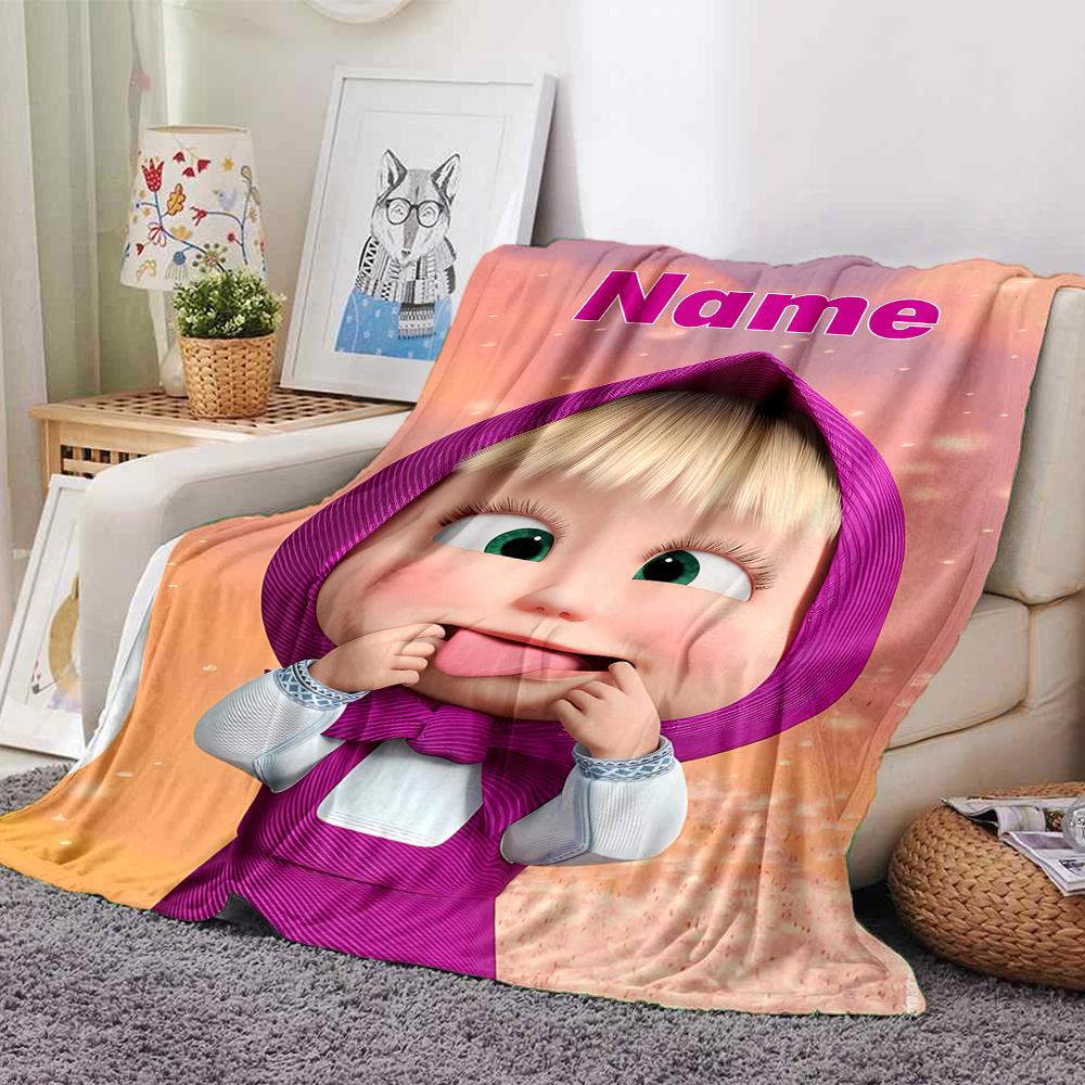 Customiz Name Personality Masha and the Bear Blanket Soft &Warm Sofa Office Bed Travel Lunch Break Blanket, Gift Suitable All Seasons