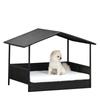 PawHut Rattanhundehütte mit Kissen, Hausförmiges Hundebett, Hundezwinger für den Außenbereich, Stahlrahmen, Kunststoff, Kaffeebraun, 69 x 98 x 70 cm