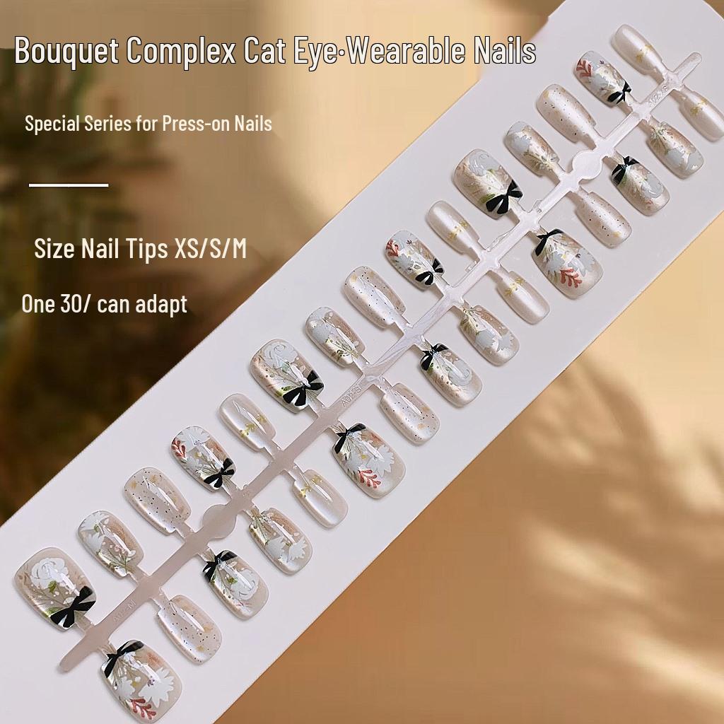 

Изысканные наклейки для ногтей «кошачий глаз» - Романтичные отбеливающие накладные ногти