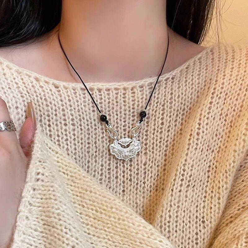 Chinese Style Ping An Lock Pendant For Women Vintage New Chinese Retro National Necklace Women'S Jewelry Valentine'S Day Gift