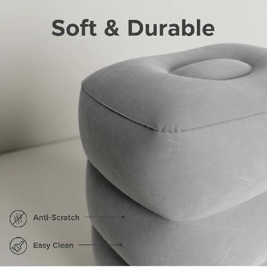 3-Layer Inflatable Foot Rest Pillow Adjustable Height Air Footrest for Travel Office Airplane Car Home