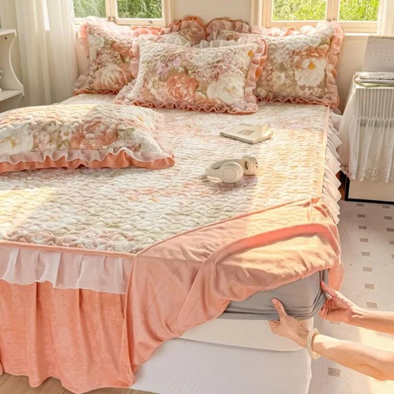 

Winter milk fleece bed skirt single piece thickened mattress cover fleece non-slip bed skirt, no pillowcase 120x200cm 1pcs