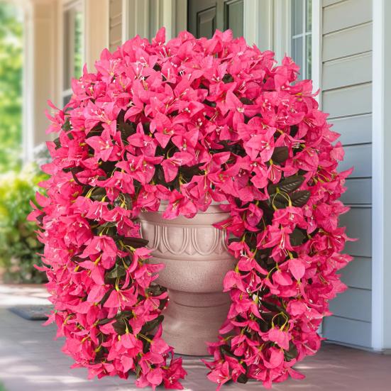 2Pcs Hanging Artificial Bougainvillea Speetabilis UV Resistant Realistic Fake Flower Wedding Party Indoor Outdoor Garden Yard Wall Hanging Faux Bloom