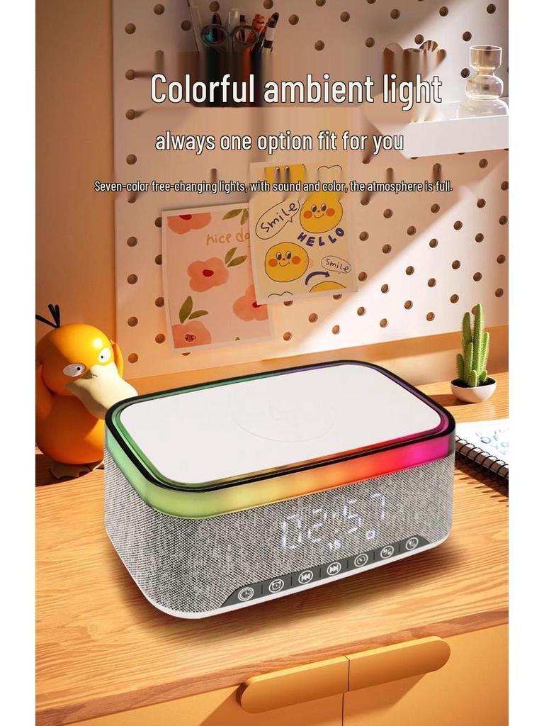Multifunctional Bluetooth Speaker with Display, Alarm Clock, Wireless Charging, and White Noise (15W)