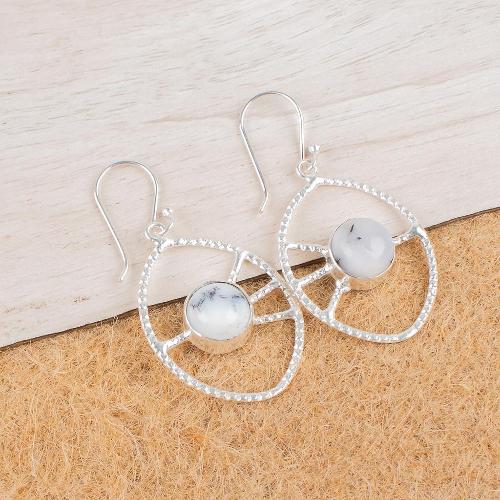 Dendritic Opal Gemstone 925 Sterling Silver Jewelry Handmade Hook Earrings 2.00" EE-52-25