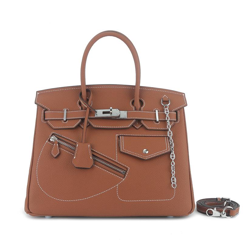 

Сумка из натуральной кожи в стиле рок-панк для мотоцикла, высококлассная, модная, универсальная, из платиновой лицевой кожи, большой вместимости, женская 25x14x19cm коричневый