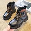 Boy's Winter Boots Fashionable Plush Warm and Casual High Top Cotton Boots Mid-Top Boots Fashion Black Boots
